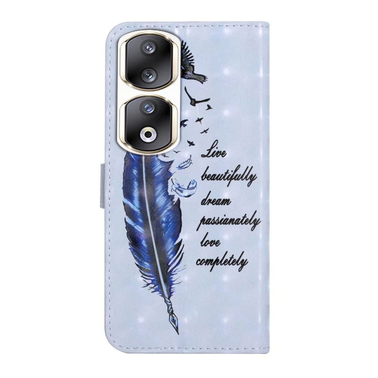 For Honor 90 Pro Oil Embossed 3D Drawing Leather Phone Case(Blue Feather)