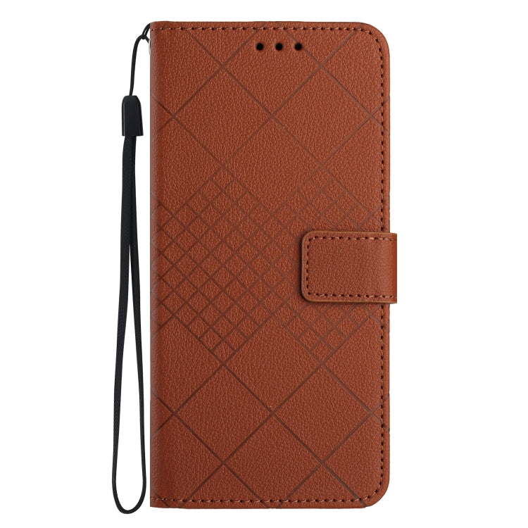 For Honor X9b Rhombic Grid Texture Leather Phone Case(Brown)