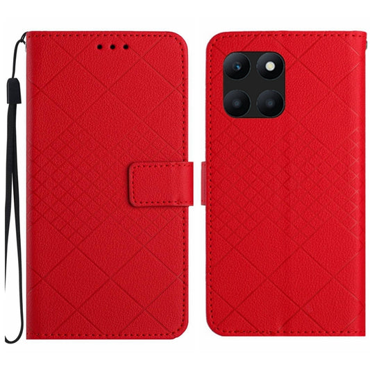 For Honor X6a Rhombic Grid Texture Leather Phone Case(Red)