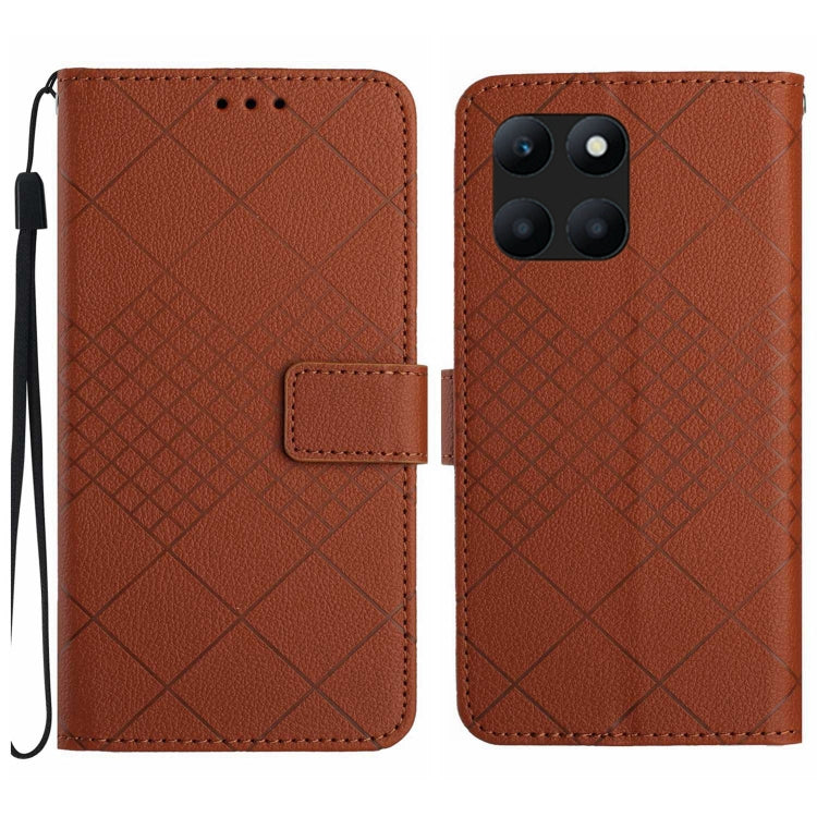 For Honor X6a Rhombic Grid Texture Leather Phone Case(Brown)