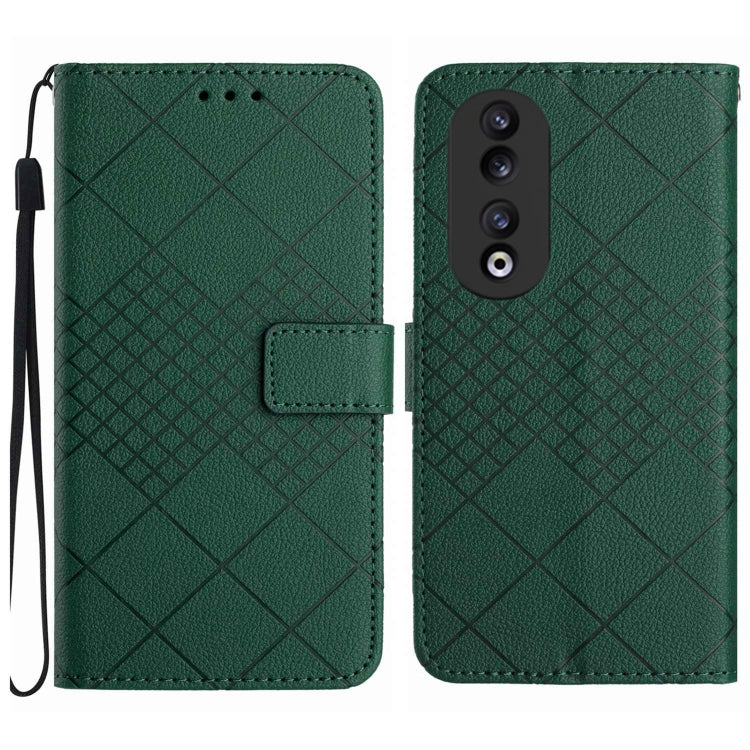 For Honor 90 Rhombic Grid Texture Leather Phone Case(Green)