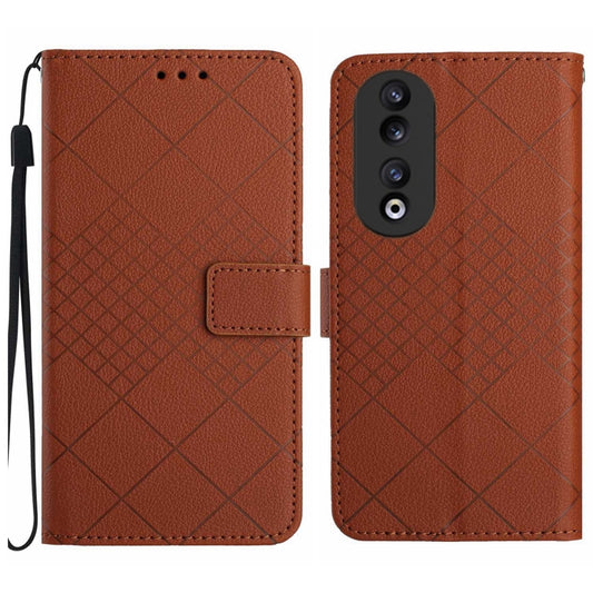 For Honor 90 Rhombic Grid Texture Leather Phone Case(Brown)