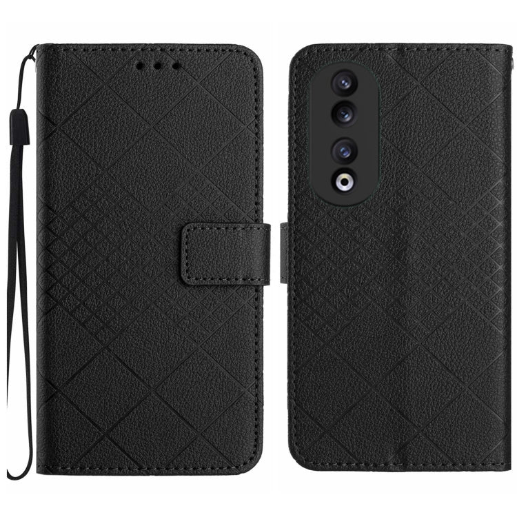 For Honor 90 Rhombic Grid Texture Leather Phone Case(Black)