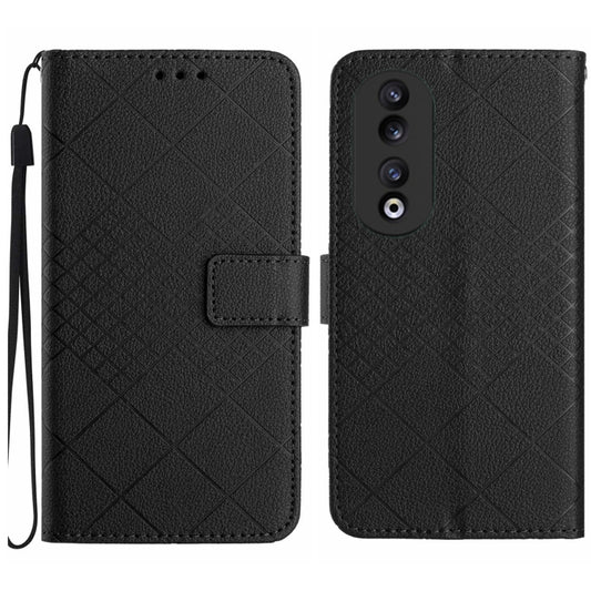 For Honor 90 Rhombic Grid Texture Leather Phone Case(Black)
