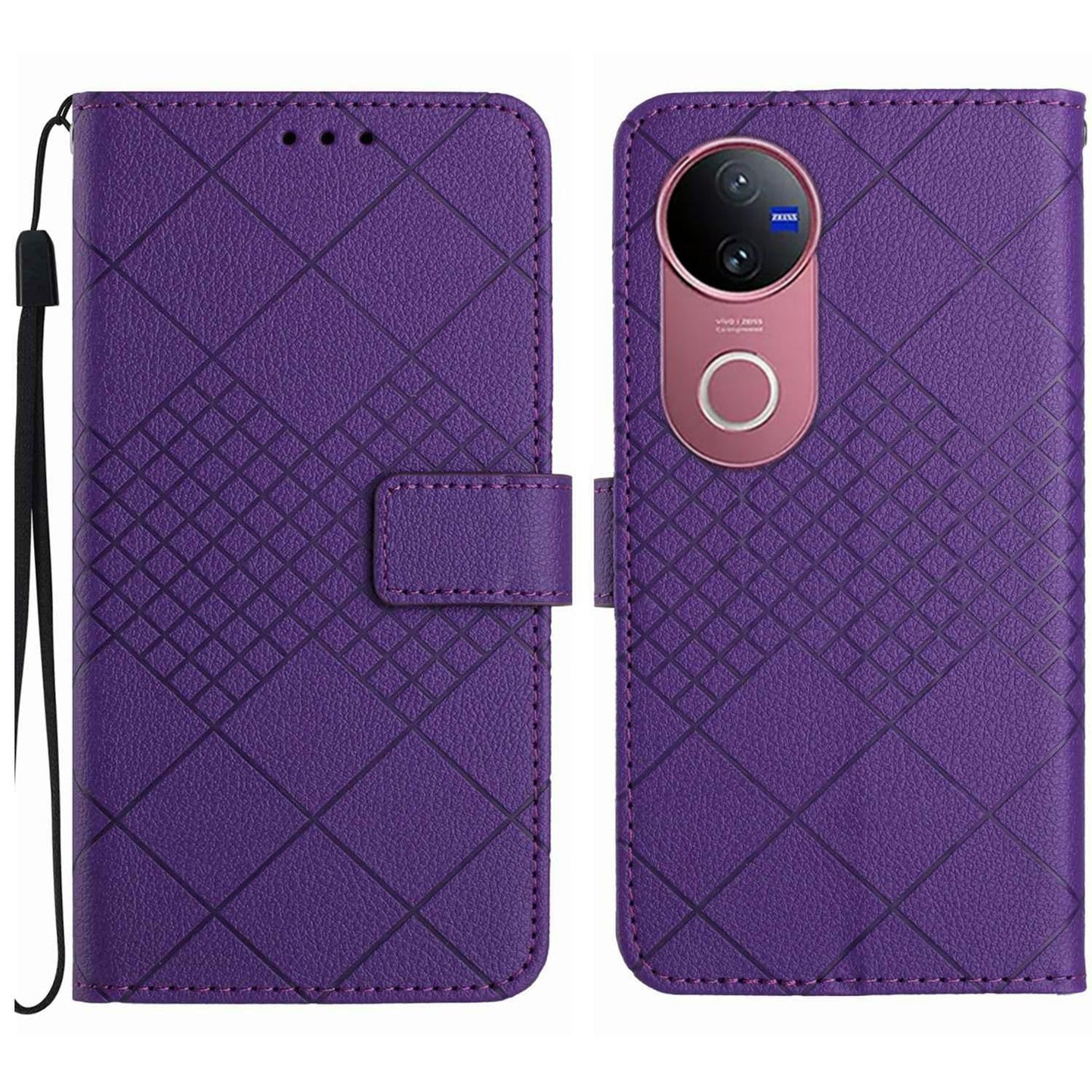 For vivo V50 5G Global Rhombic Grid Texture Leather Phone Case(Purple)