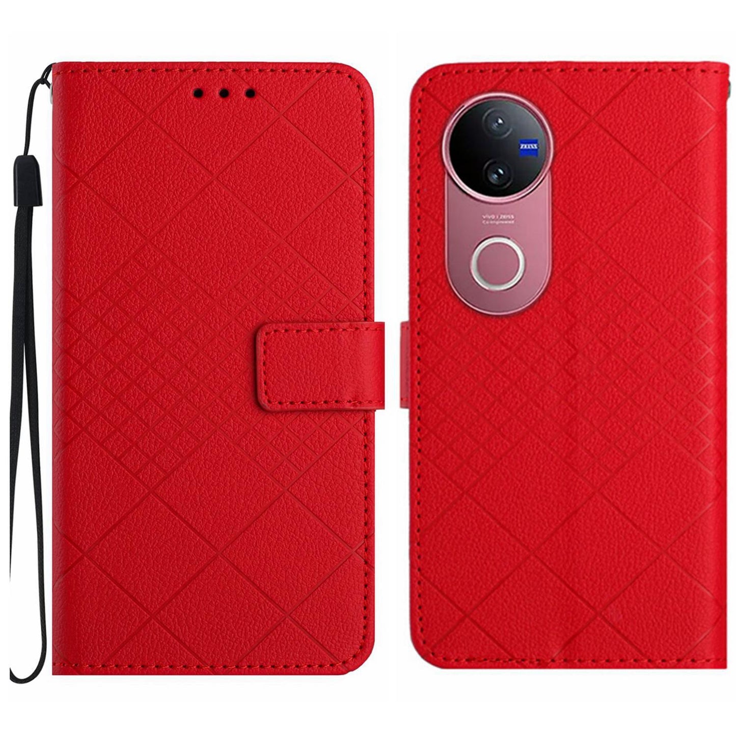 For vivo V50 5G Global Rhombic Grid Texture Leather Phone Case(Red)