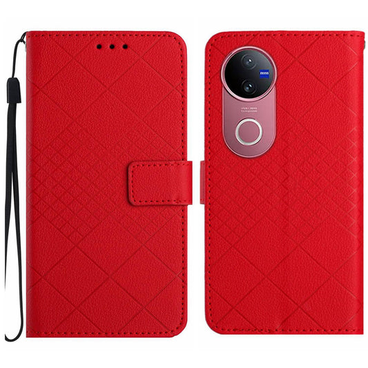 For vivo V50 5G Global Rhombic Grid Texture Leather Phone Case(Red)