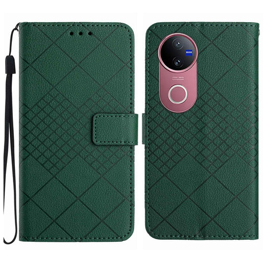 For vivo V50 5G Global Rhombic Grid Texture Leather Phone Case(Green)
