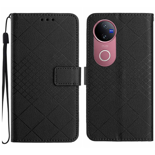 For vivo V50 5G Global Rhombic Grid Texture Leather Phone Case(Black)