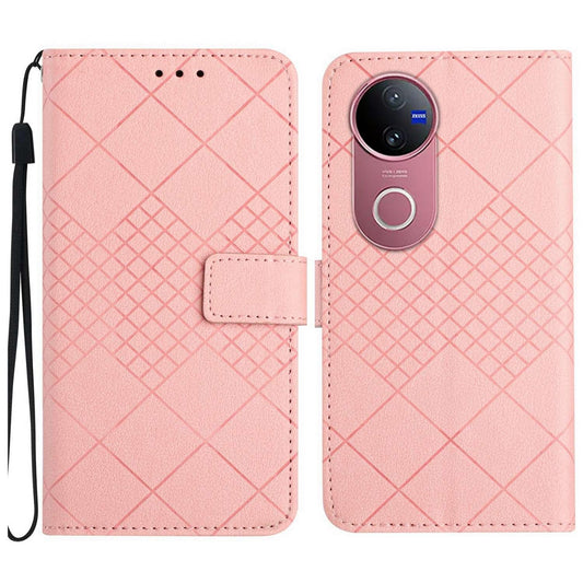 For vivo V50 5G Global Rhombic Grid Texture Leather Phone Case(Pink)
