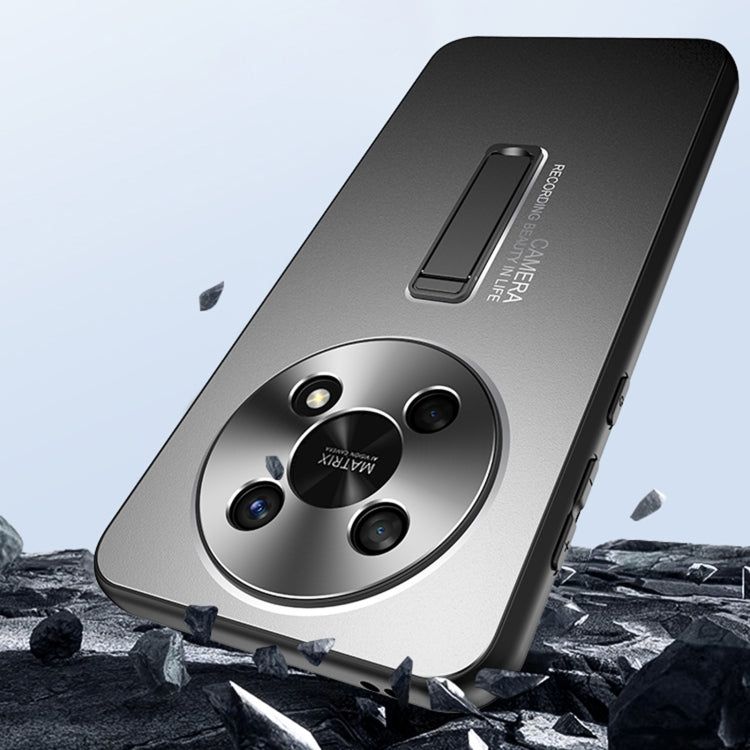For Honor X30 Frosted Metal Hybrid TPU Holder Phone Case(Black)