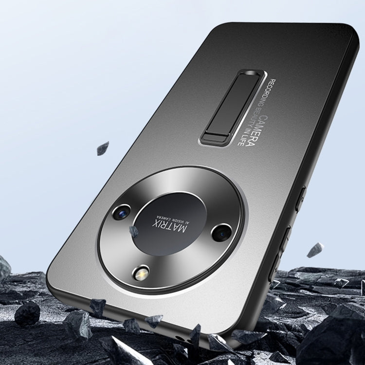 For Honor X40 Frosted Metal Hybrid TPU Holder Phone Case(Silver)