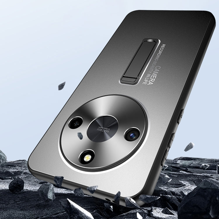 For Honor X50 Frosted Metal Hybrid TPU Holder Phone Case(Black)