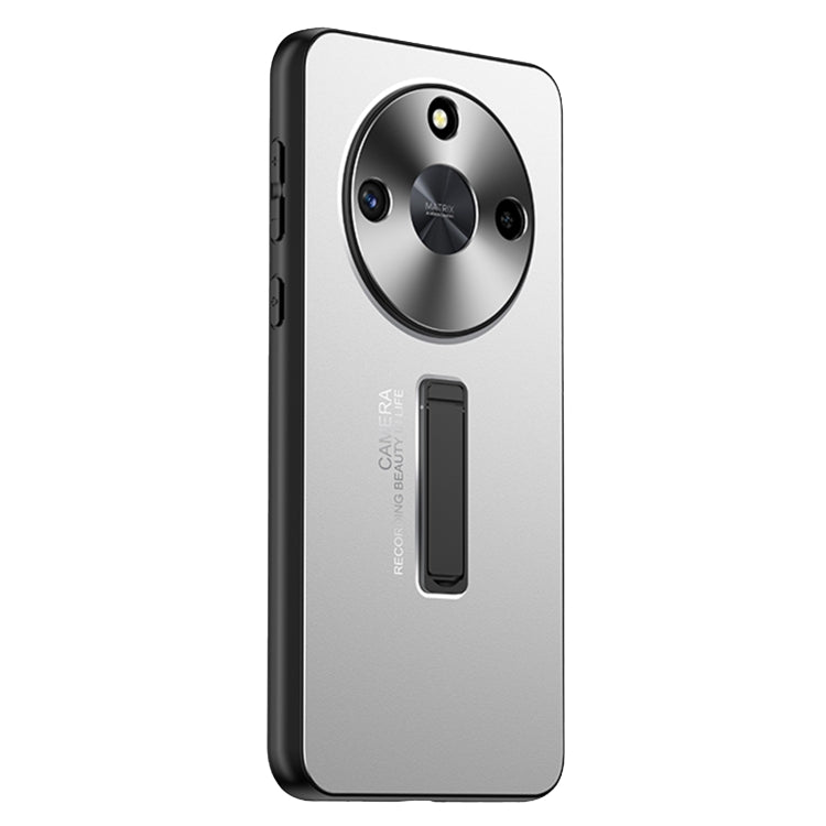 For Honor X50 Frosted Metal Hybrid TPU Holder Phone Case(Silver)