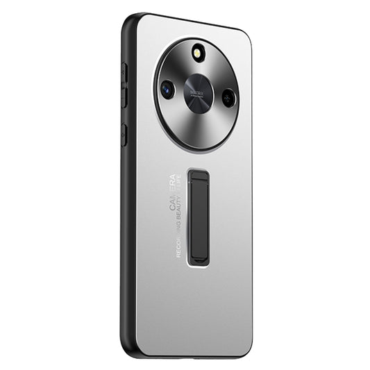 For Honor X50 Frosted Metal Hybrid TPU Holder Phone Case(Silver)