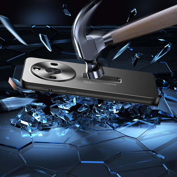 For Honor X50i Frosted Metal Hybrid TPU Holder Phone Case(Black)