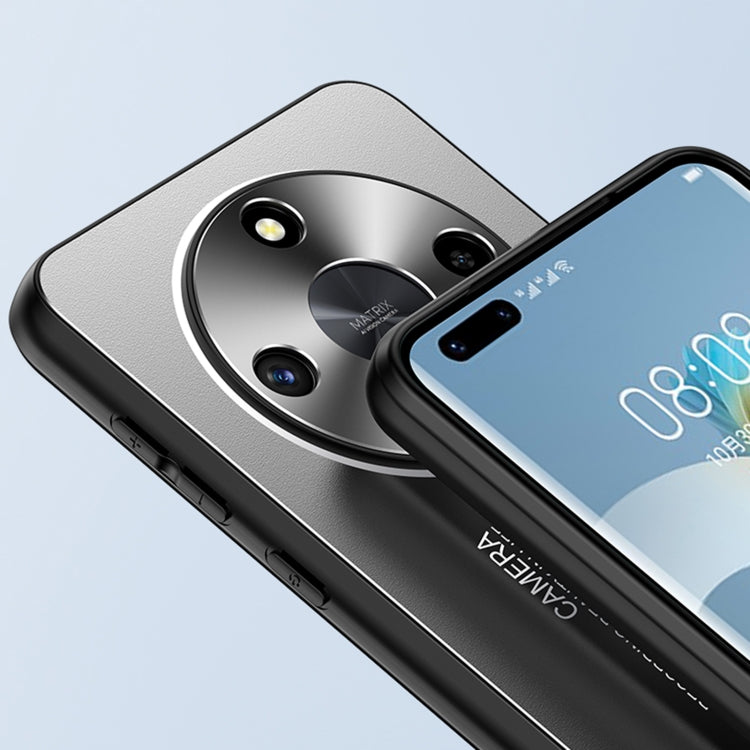 For Honor X50i Frosted Metal Hybrid TPU Holder Phone Case(Blue)