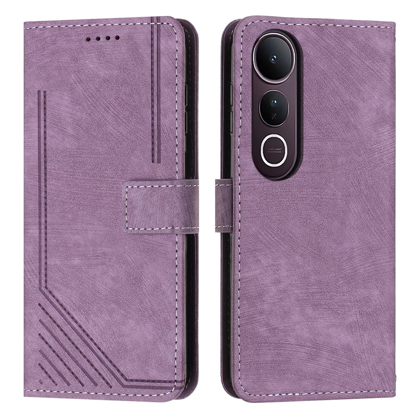 For vivo V50 Lite Skin Feel Stripe Pattern Leather Phone Case with Lanyard(Purple)