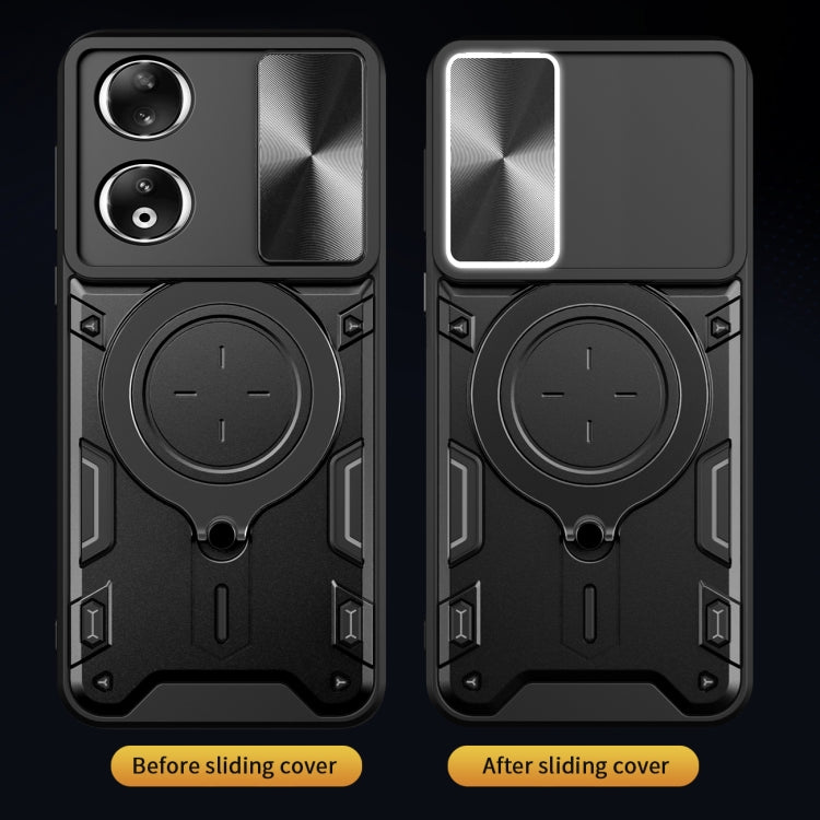 For Honor 90 5G CD Texture Sliding Camshield Magnetic Holder Phone Case(Black)