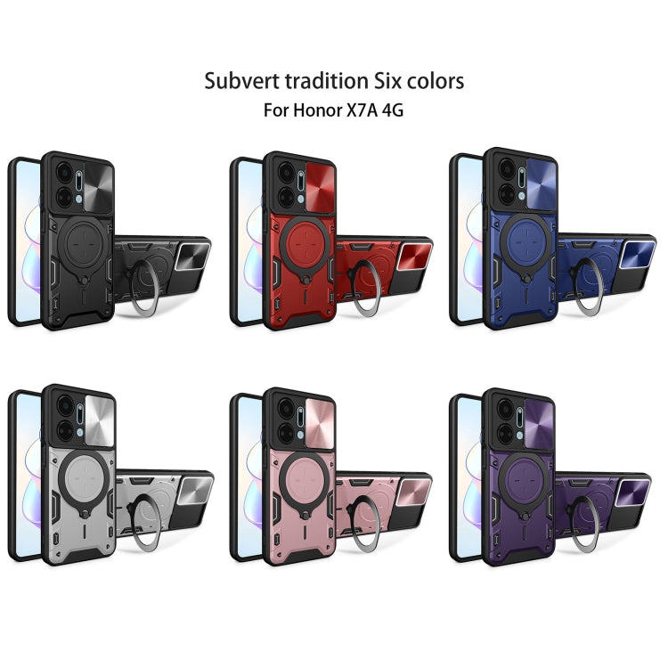 For Honor X7a 4G CD Texture Sliding Camshield Magnetic Holder Phone Case(Silver)