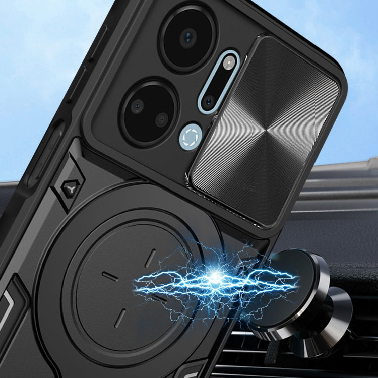 For Honor X7a 4G CD Texture Sliding Camshield Magnetic Holder Phone Case(Purple)