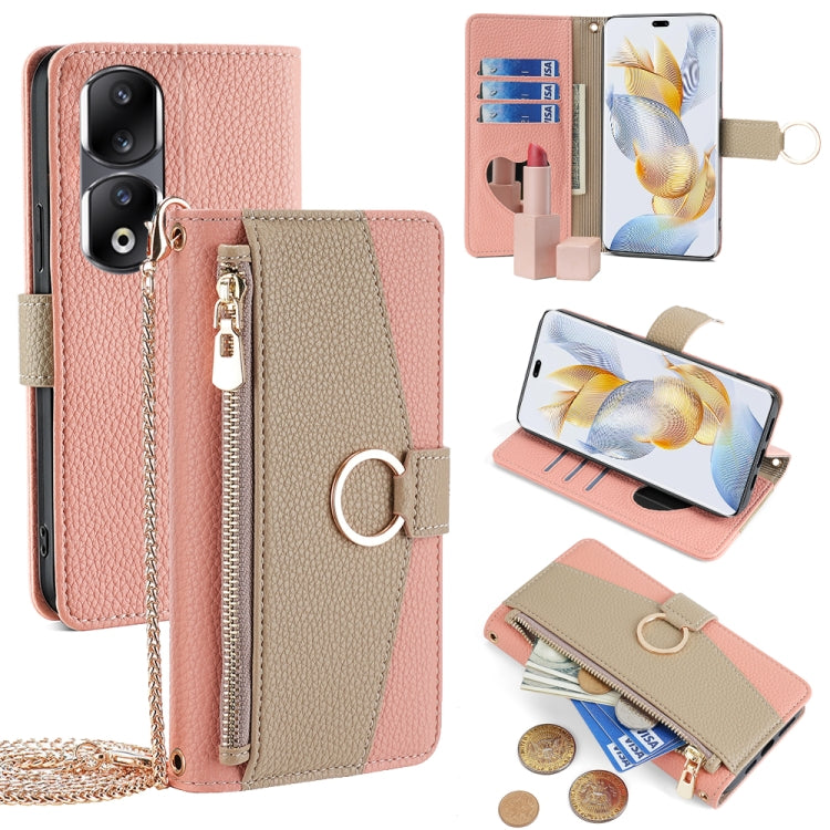 For Honor 90 Pro 5G Crossbody Litchi Texture Leather Phone Case(Pink)