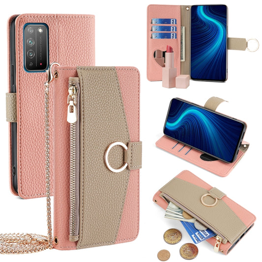 For Honor X10 5G Crossbody Litchi Texture Leather Phone Case(Pink)