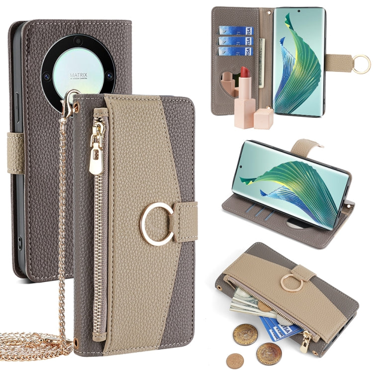 For Honor X9a 5G Crossbody Litchi Texture Leather Phone Case(Grey)