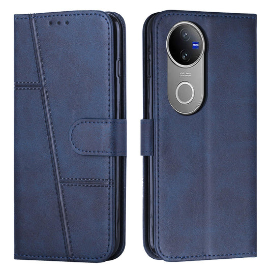 For vivo V50 5G Global Stitching Calf Texture Buckle Leather Phone Case(Blue)