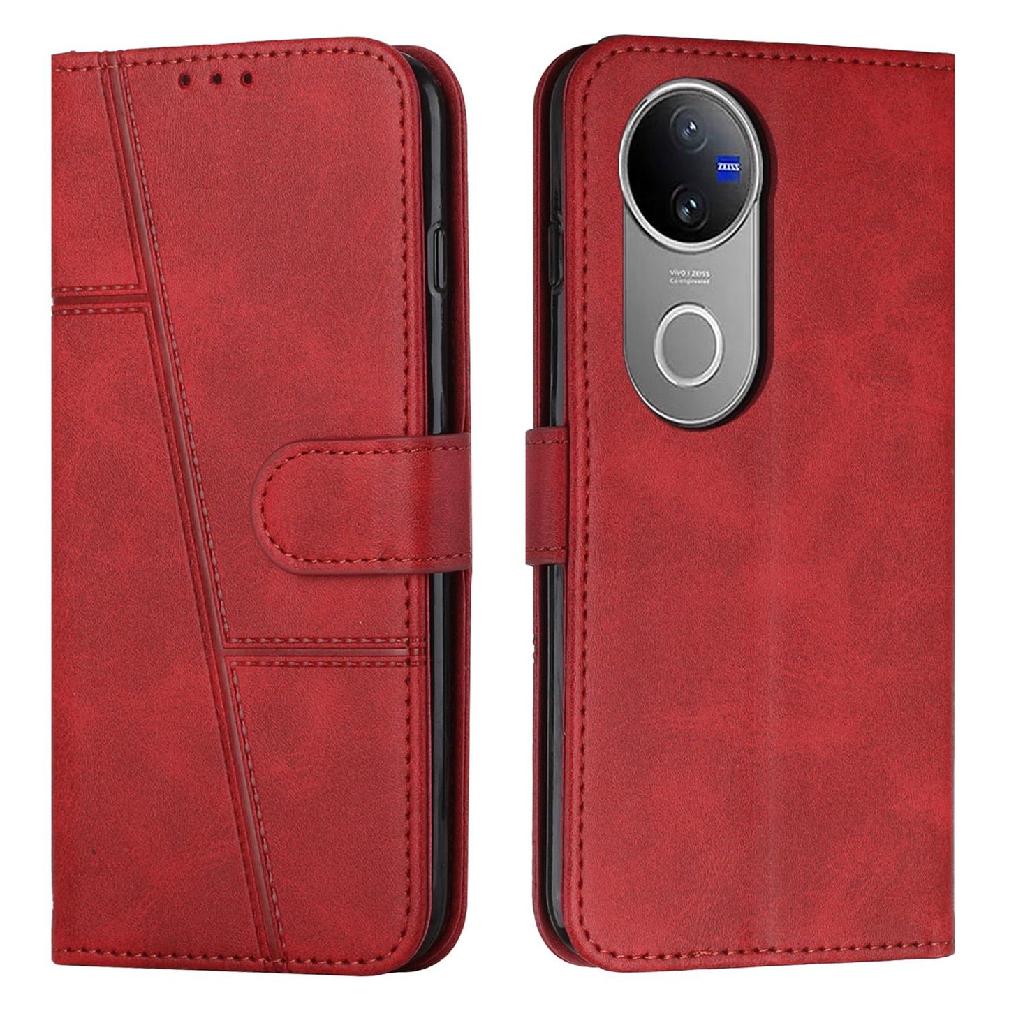 For vivo V50 5G Global Stitching Calf Texture Buckle Leather Phone Case(Red)