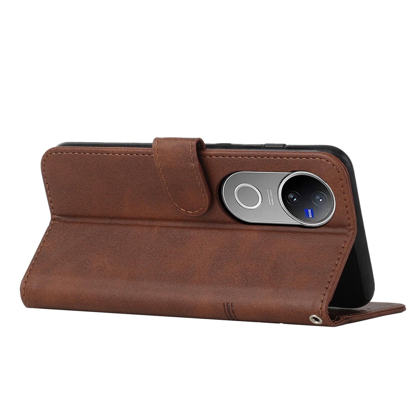 For vivo V50 5G Global Stitching Calf Texture Buckle Leather Phone Case(Brown)