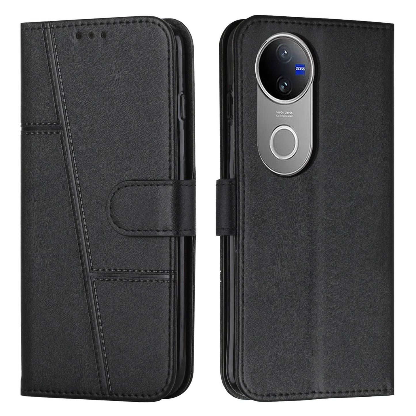 For vivo V50 5G Global Stitching Calf Texture Buckle Leather Phone Case(Black)