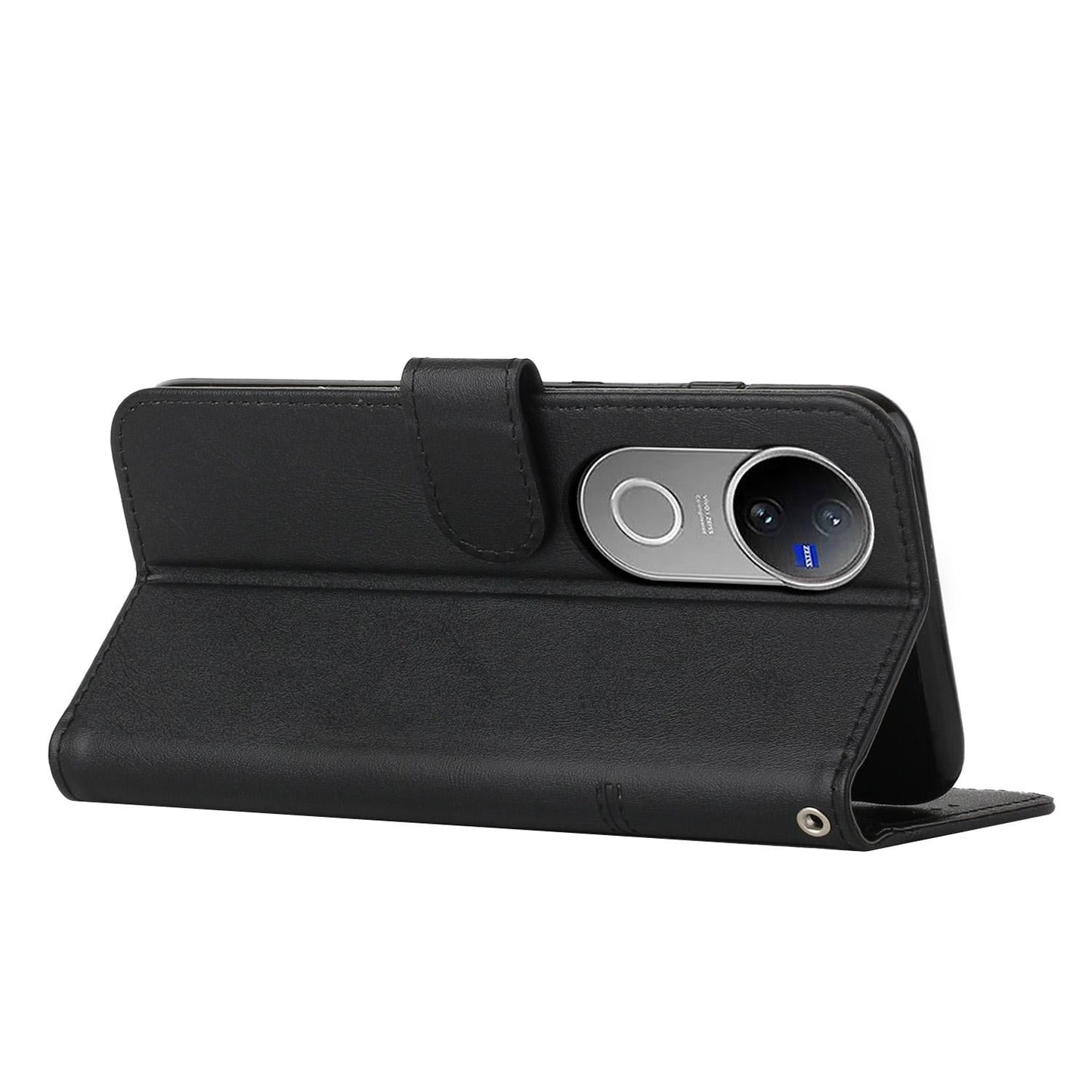For vivo V50 5G Global Stitching Calf Texture Buckle Leather Phone Case(Black)