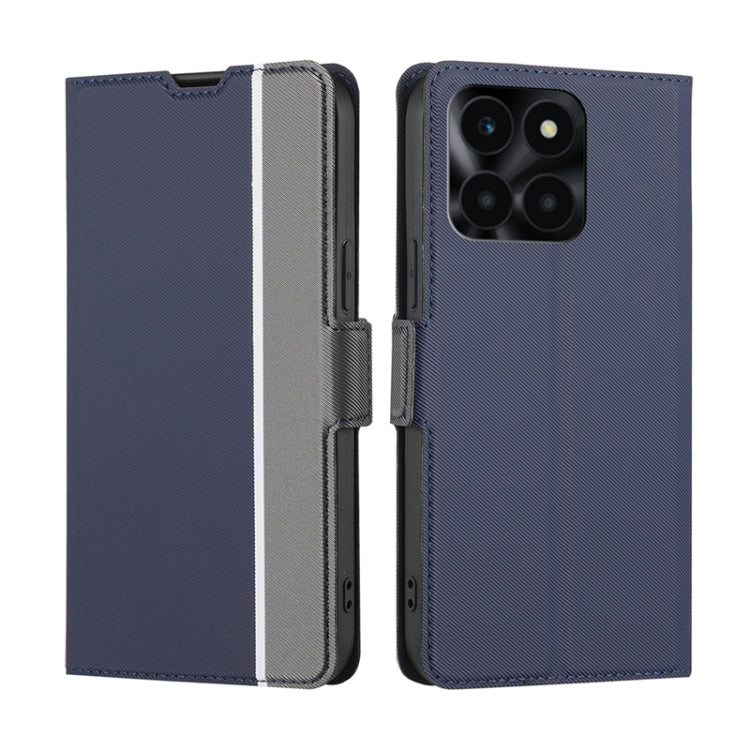 For Honor X6a 4G Twill Texture Side Button Leather Phone Case(Blue)
