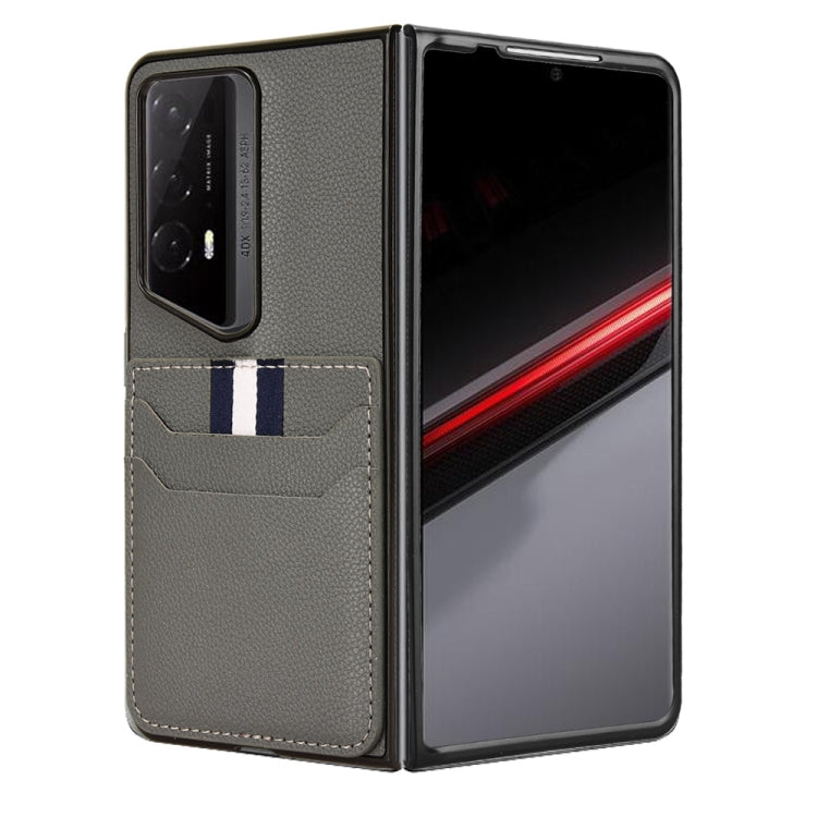 For Honor Magic V2 RSR Porsche Design Litchi Texture Card Slots Back Cover Phone Case(Grey)