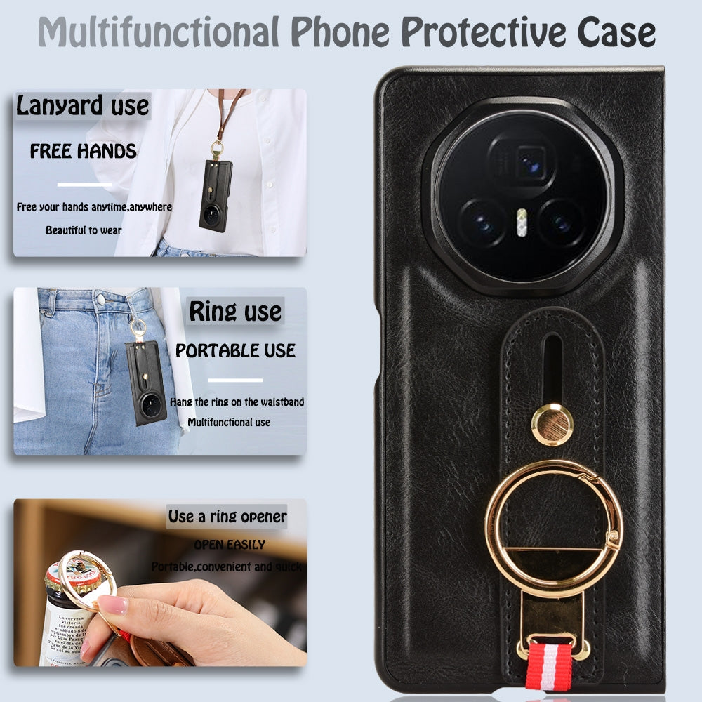 For Honor Magic V3 Wristband Leather Back Phone Case(Black)