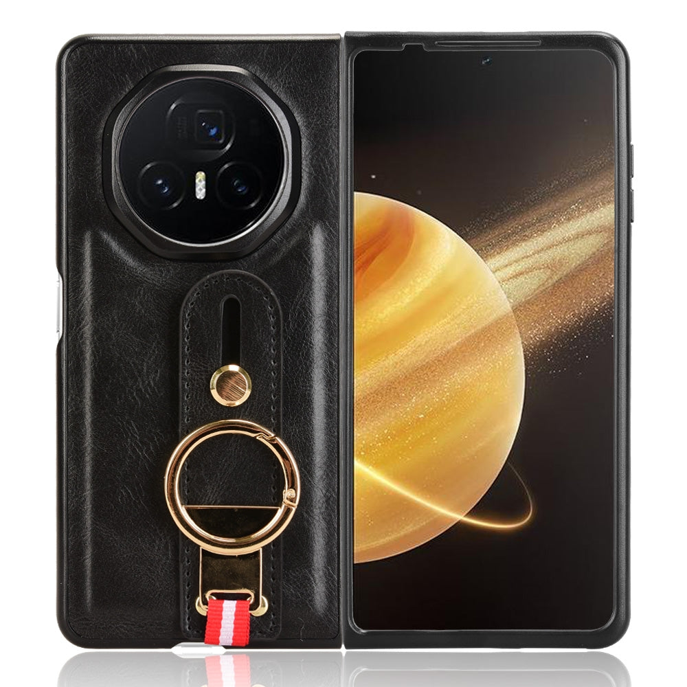 For Honor Magic V3 Wristband Leather Back Phone Case(Black)