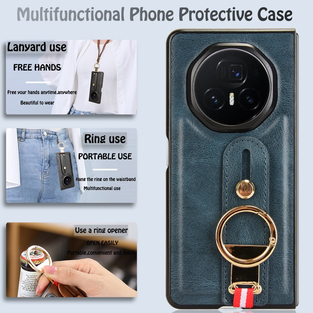 For Honor Magic V3 Wristband Leather Back Phone Case(Blue)