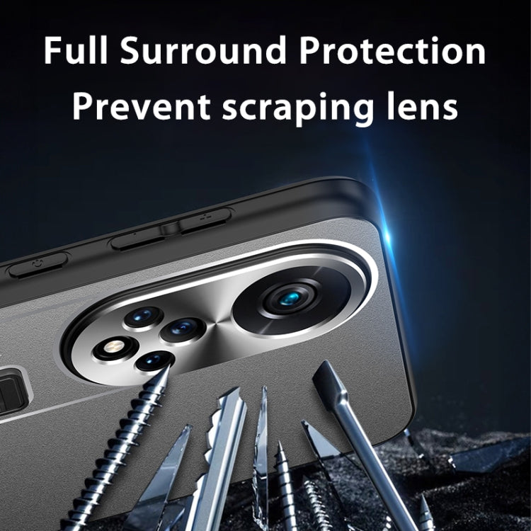 For Honor 50 Pro Frosted Metal Hybrid TPU Holder Phone Case(Silver)
