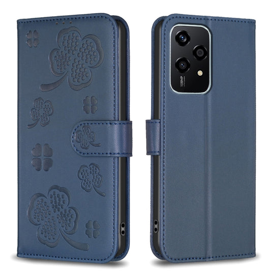 For Honor 200 Lite EU Version Four-leaf Embossed Leather Phone Case(Blue)