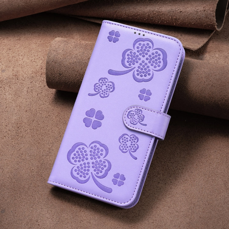 For Honor 200 Lite EU Version Four-leaf Embossed Leather Phone Case(Purple)