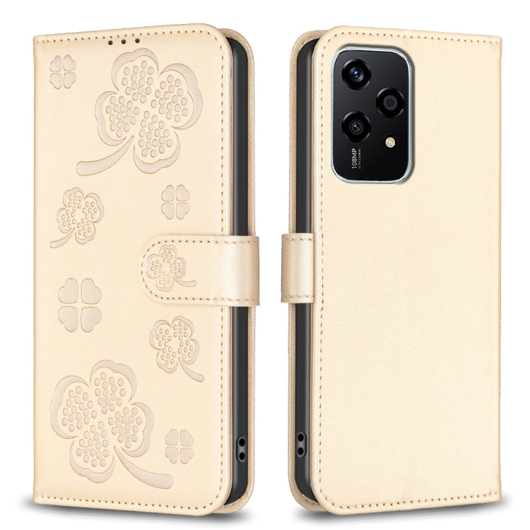 For Honor 200 Lite EU Version Four-leaf Embossed Leather Phone Case(Gold)