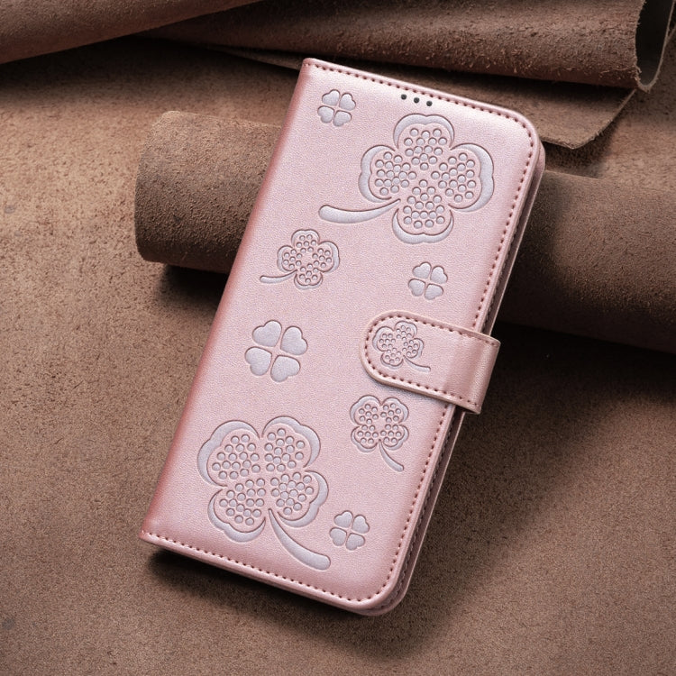 For Honor 200 Lite EU Version Four-leaf Embossed Leather Phone Case(Pink)