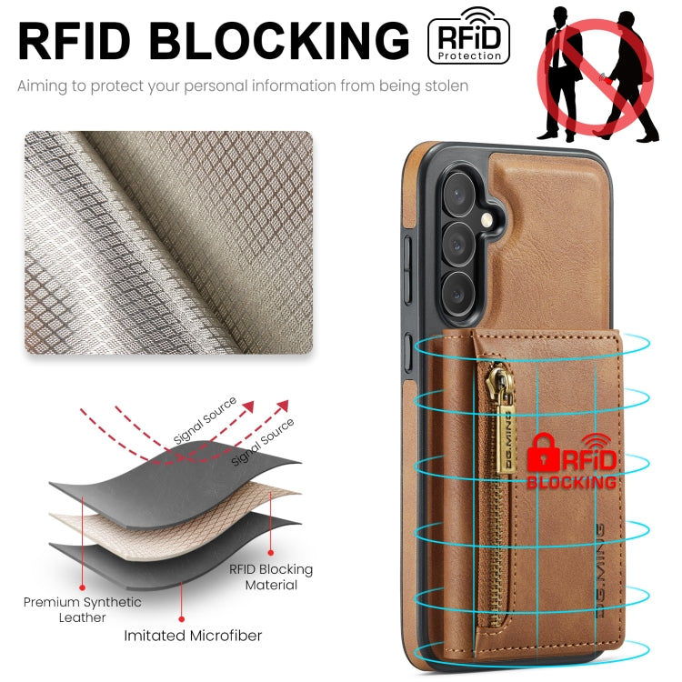 For Samsung Galaxy S24 5G DG.MING M5 Series Zip RFID Multi Card Detachable Leather Phone Case(Brown)