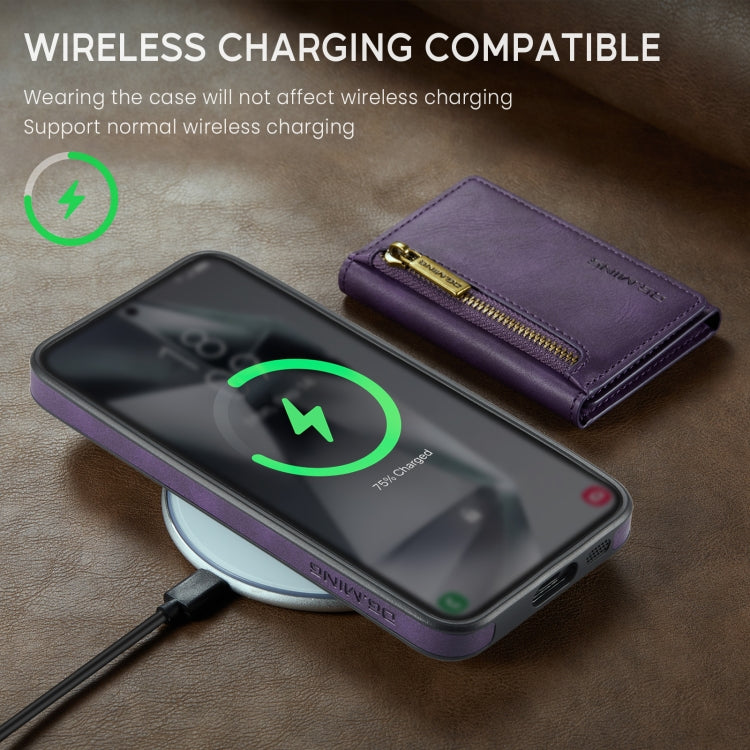 For Samsung Galaxy S24 5G DG.MING M5 Series Zip RFID Multi Card Detachable Leather Phone Case(Purple)