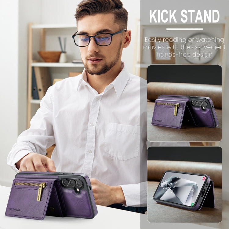 For Samsung Galaxy S24 5G DG.MING M5 Series Zip RFID Multi Card Detachable Leather Phone Case(Purple)