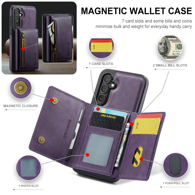 For Samsung Galaxy S24 5G DG.MING M5 Series Zip RFID Multi Card Detachable Leather Phone Case(Purple)
