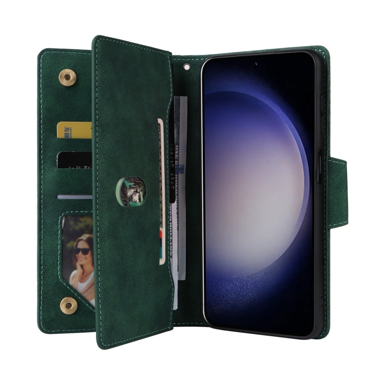For Samsung Galaxy S24 5G Rivet Buckle 9 Cards 3-Fold Wallet Leather Phone Case(Green)