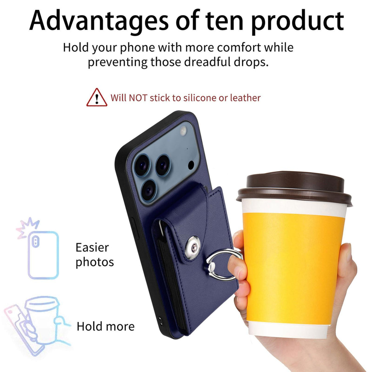 Compatible with iPhone 18 Pro Max & 17 Pro Max Organ Card Bag Ring Holder Phone Case - Blue