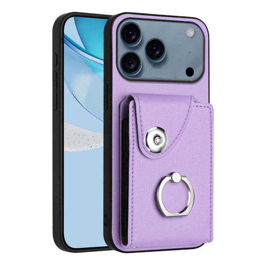 Compatible with iPhone 18 Pro Max & 17 Pro Max Organ Card Bag Ring Holder Phone Case - Purple